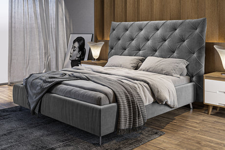 KAWOLA Bett ANNY Polsterbett Velvet grau, 200 x 200 cm, 146