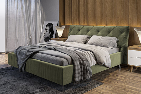 KAWOLA Bett ANNY Polsterbett Velvet olivgrün, 200 x 180 cm, 111