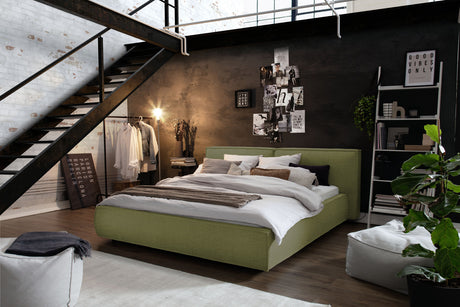 KAWOLA Bett CARLO Polsterbett Stoff olivgrün, 200 x 180 cm