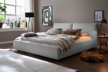 KAWOLA Bett HENRY Polsterbett Cord hellgrau, 200 x 140 cm