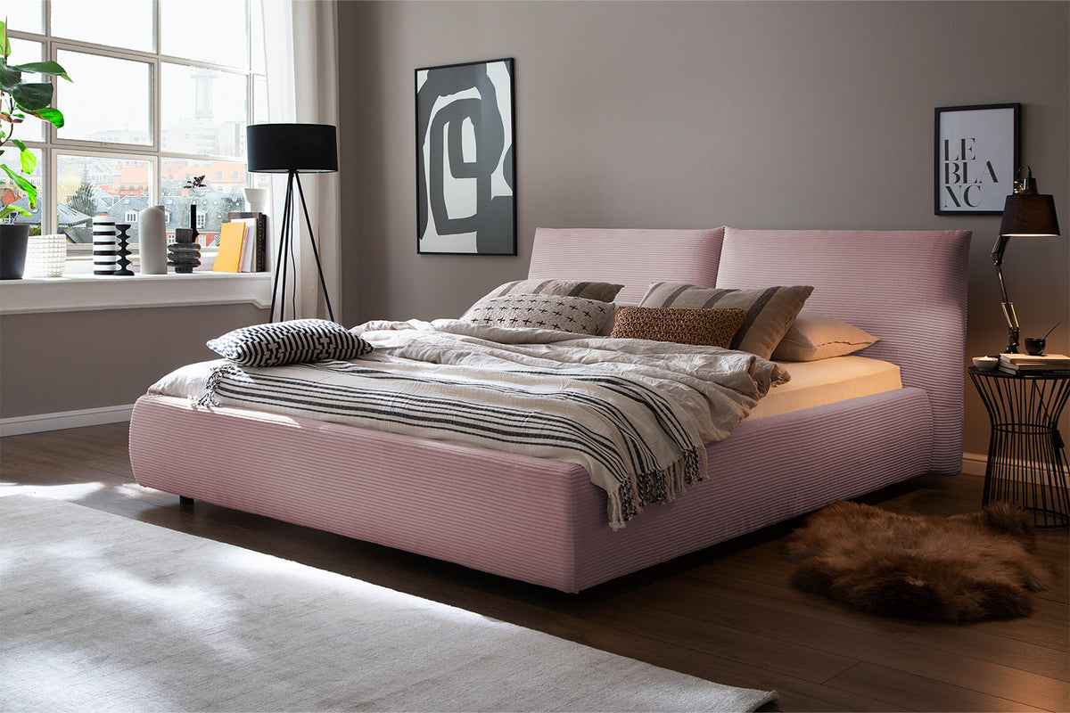 KAWOLA Bett HENRY Polsterbett Cord rosa, 200 x 160 cm