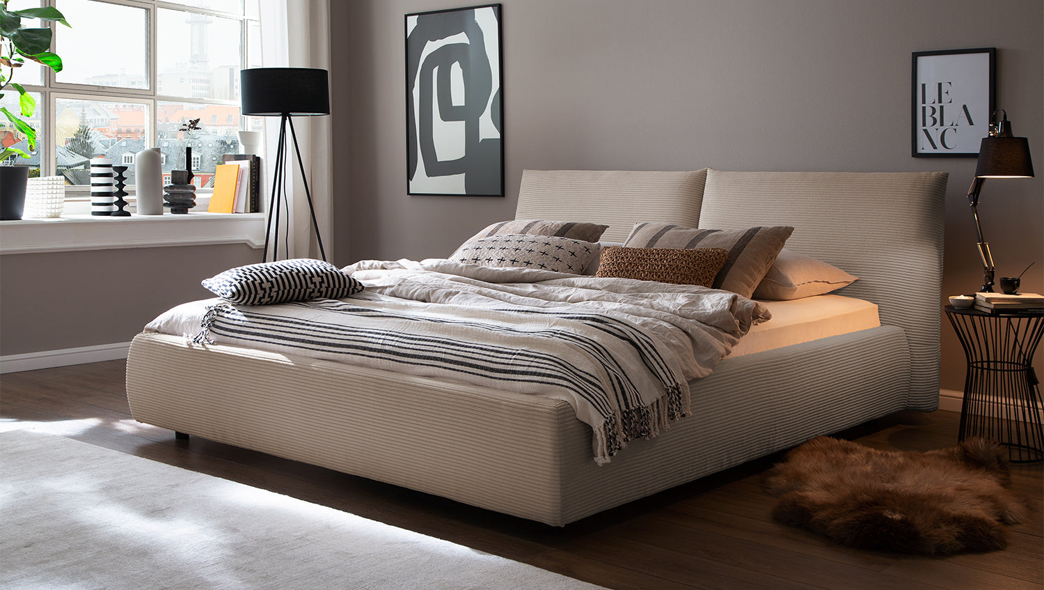 KAWOLA Bett HENRY Polsterbett Cord taupe, 200 x 140 cm