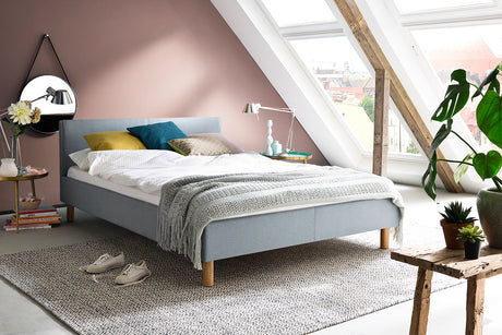 KAWOLA Bett LEO Polsterbett Stoff blau, 200 x 120 cm