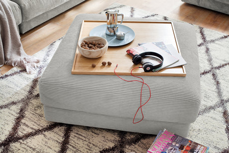 KAWOLA Big Hocker MADELINE Polsterhocker Cord hellgrau