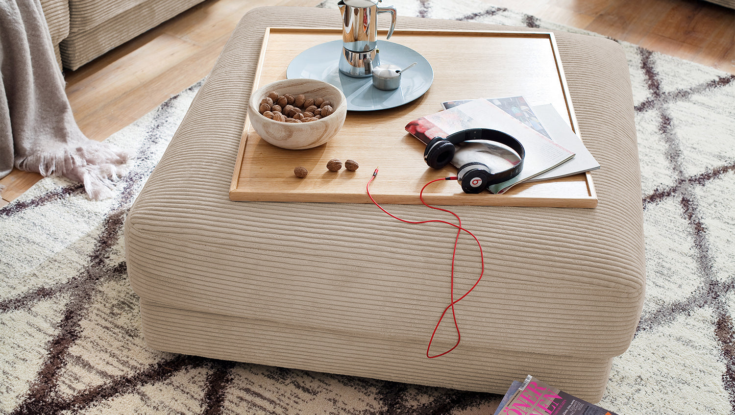 KAWOLA Big Hocker MADELINE Polsterhocker Cord taupe