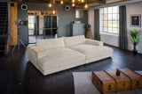 KAWOLA Big Sofa MADELINE Cord cremeweiß, 290 x 170, mit Holztablett natur
