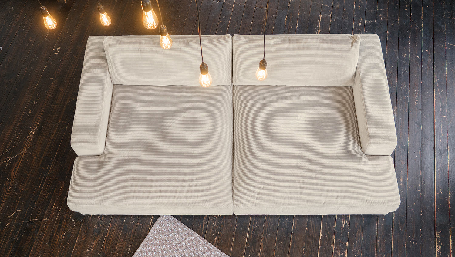 KAWOLA Big Sofa MADELINE Cord cremeweiß mit Hocker und 4 Zierkissen