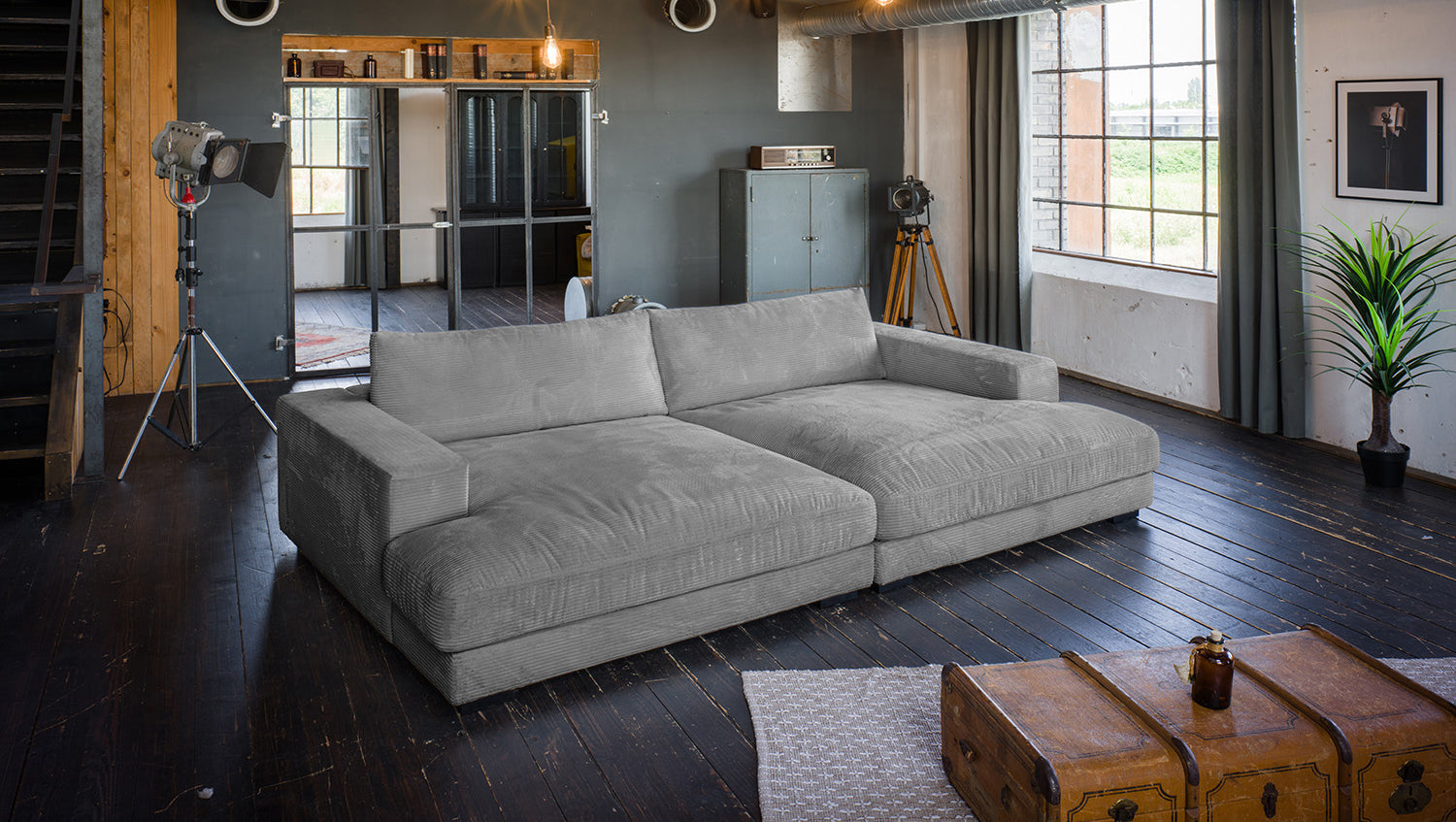KAWOLA Big Sofa MADELINE Cord grau