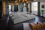 KAWOLA Big Sofa MADELINE Cord grau, 290 x 190, mit Holztablett schwarz