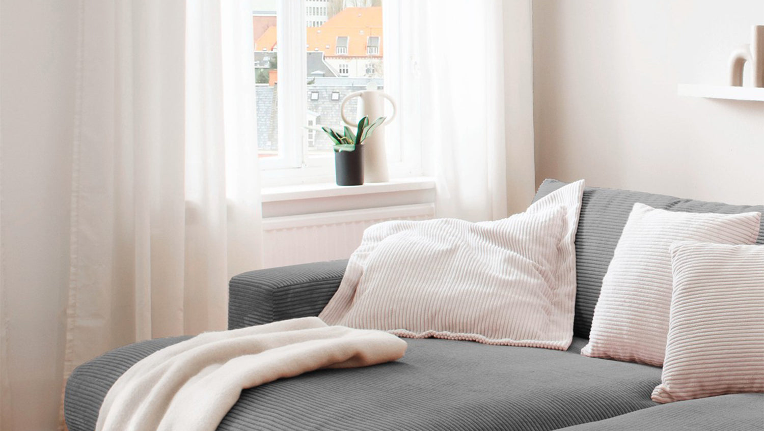 KAWOLA Big Sofa MADELINE Cord grau