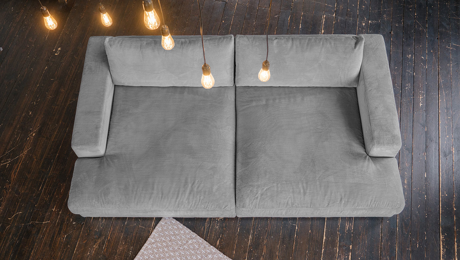 KAWOLA Big Sofa MADELINE Cord grau mit Hocker und 4 Zierkissen