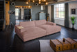 KAWOLA Big Sofa MADELINE Cord rosa, 290 x 170, mit Holztablett natur