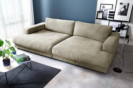 KAWOLA Big Sofa MADELINE Stoff cremeweiß, 290 x 170, ohne Holztablett