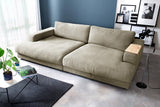 KAWOLA Big Sofa MADELINE Stoff cremeweiß, 290 x 190, mit Holztablett natur