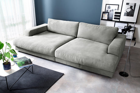 KAWOLA Big Sofa MADELINE Stoff silber, 290 x 170, ohne Holztablett