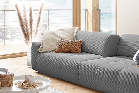 KAWOLA Big Sofa PALACE 3-Sitzer mit Sitztiefenverstellung Cord grau