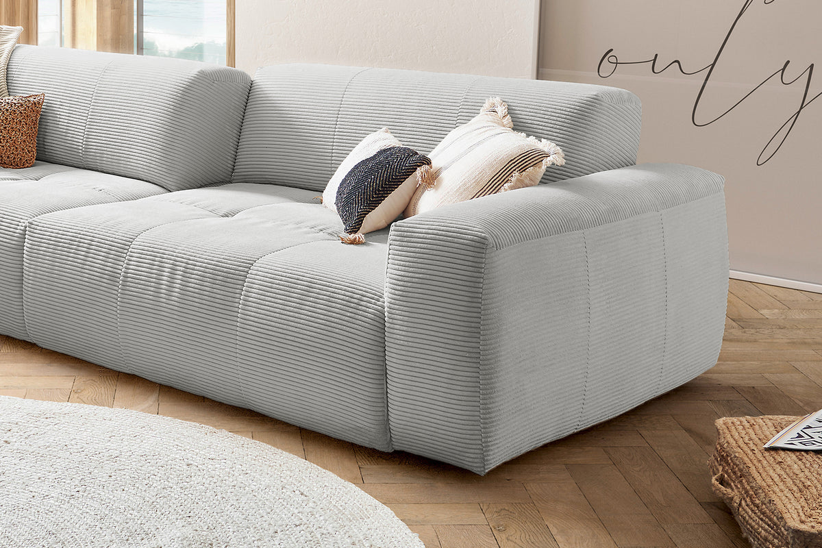 KAWOLA Big Sofa PALACE 3-Sitzer mit Sitztiefenverstellung Cord hellgrau