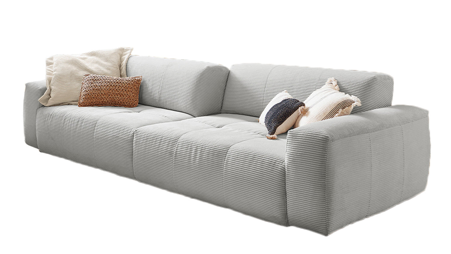 KAWOLA Big Sofa PALACE 3-Sitzer mit Sitztiefenverstellung Cord hellgrau