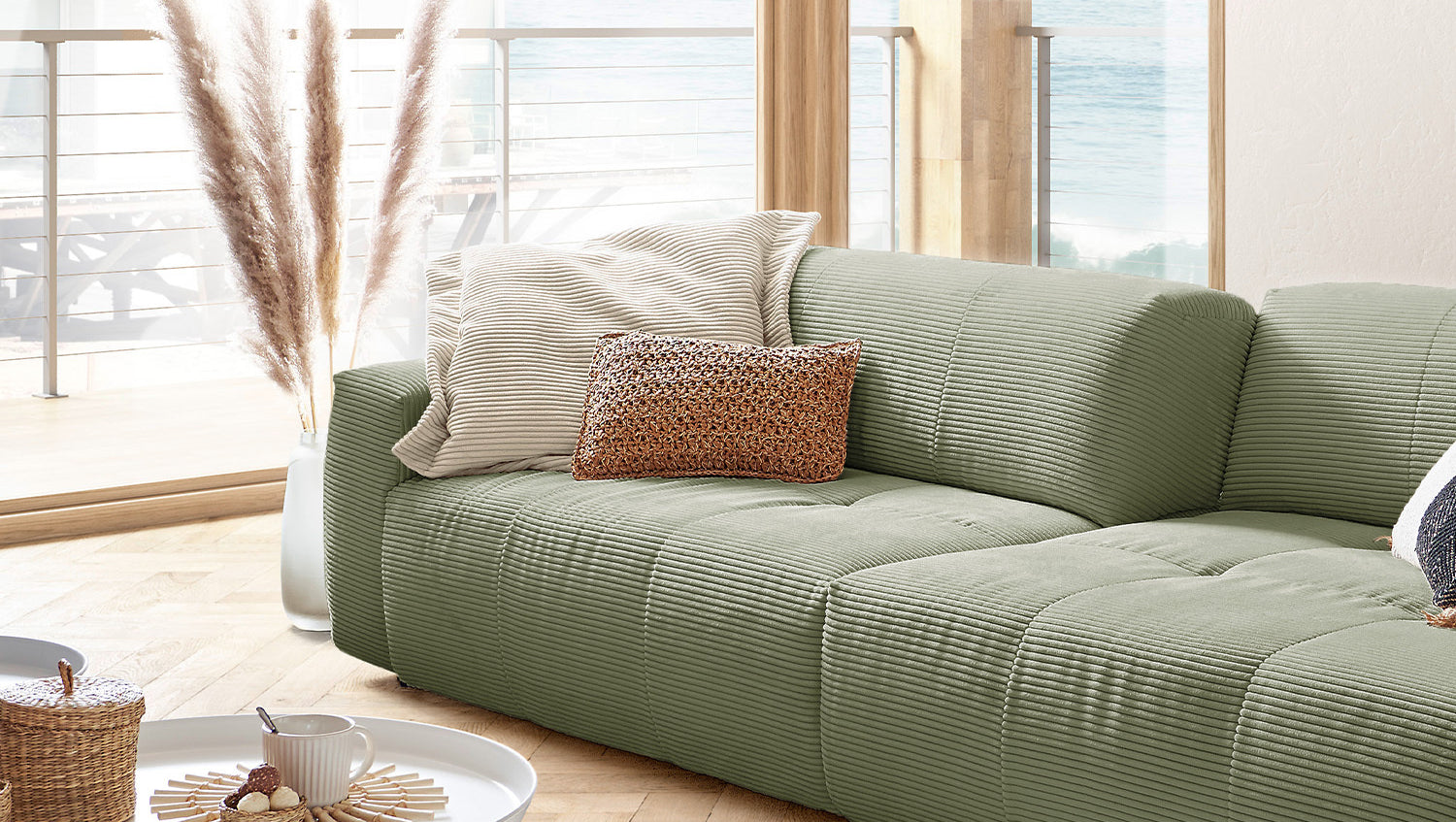 KAWOLA Big Sofa PALACE 3-Sitzer mit Sitztiefenverstellung Cord olivgrün