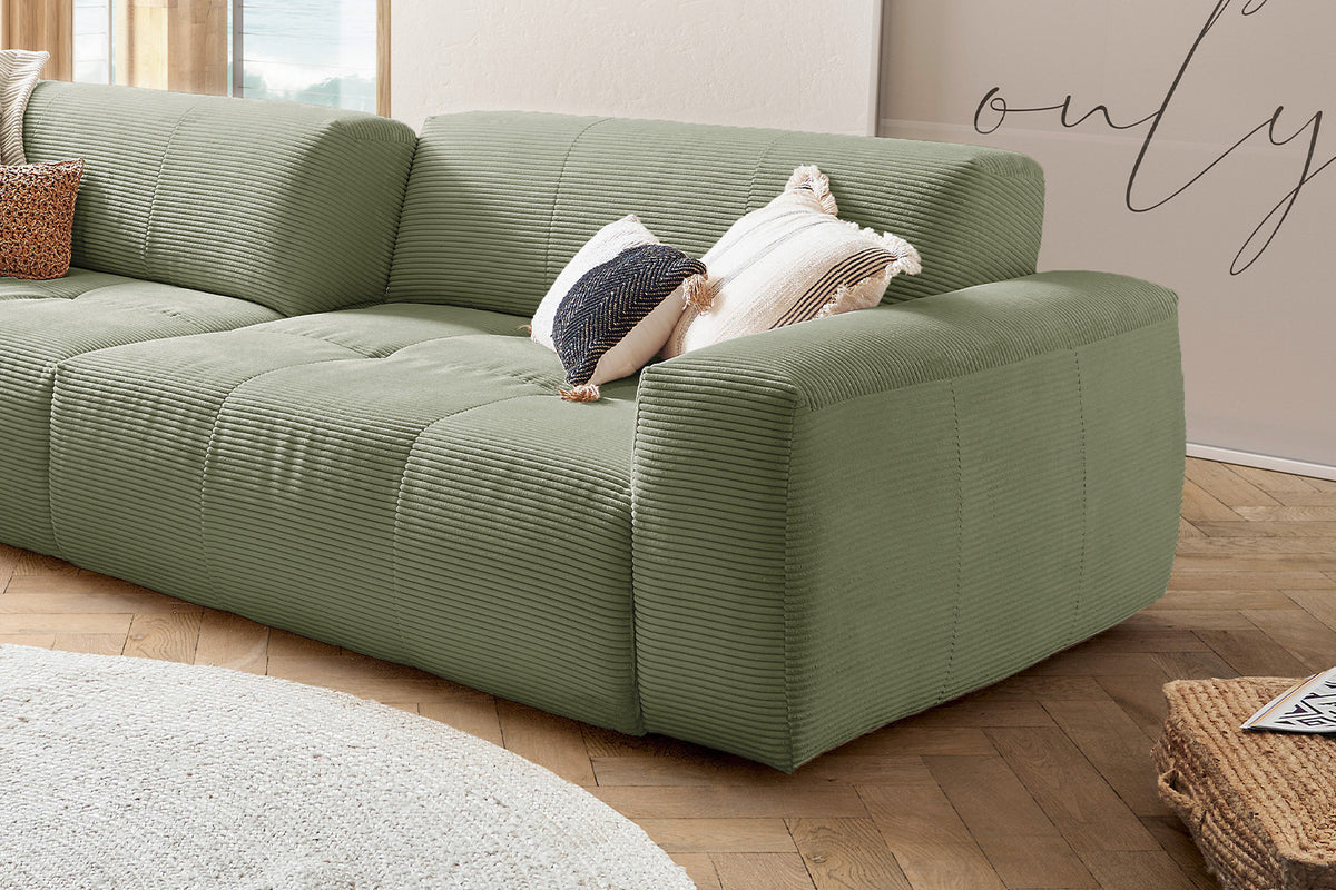 KAWOLA Big Sofa PALACE 3-Sitzer mit Sitztiefenverstellung Cord olivgrün