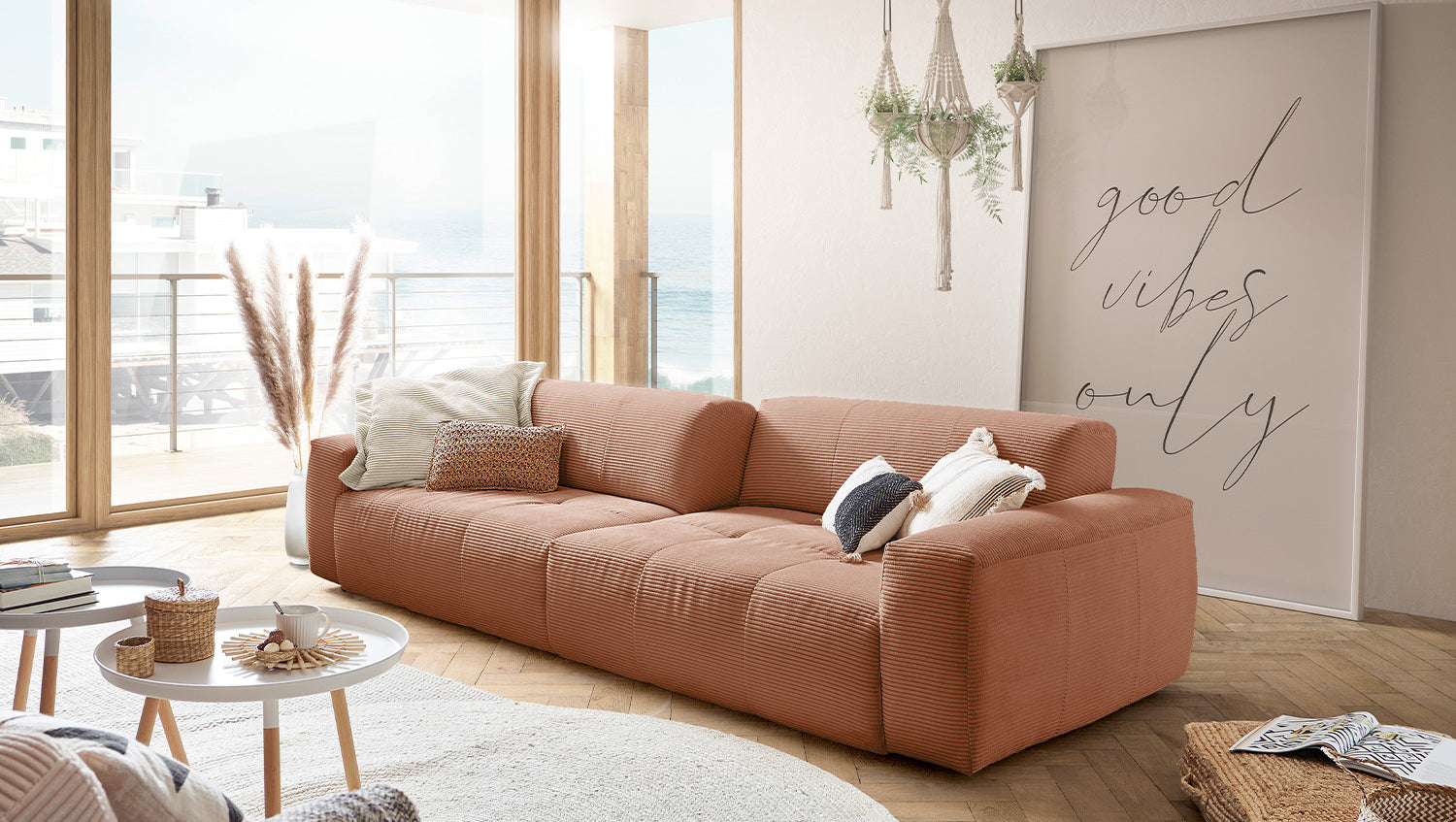 KAWOLA Big Sofa PALACE 3-Sitzer mit Sitztiefenverstellung Cord rost