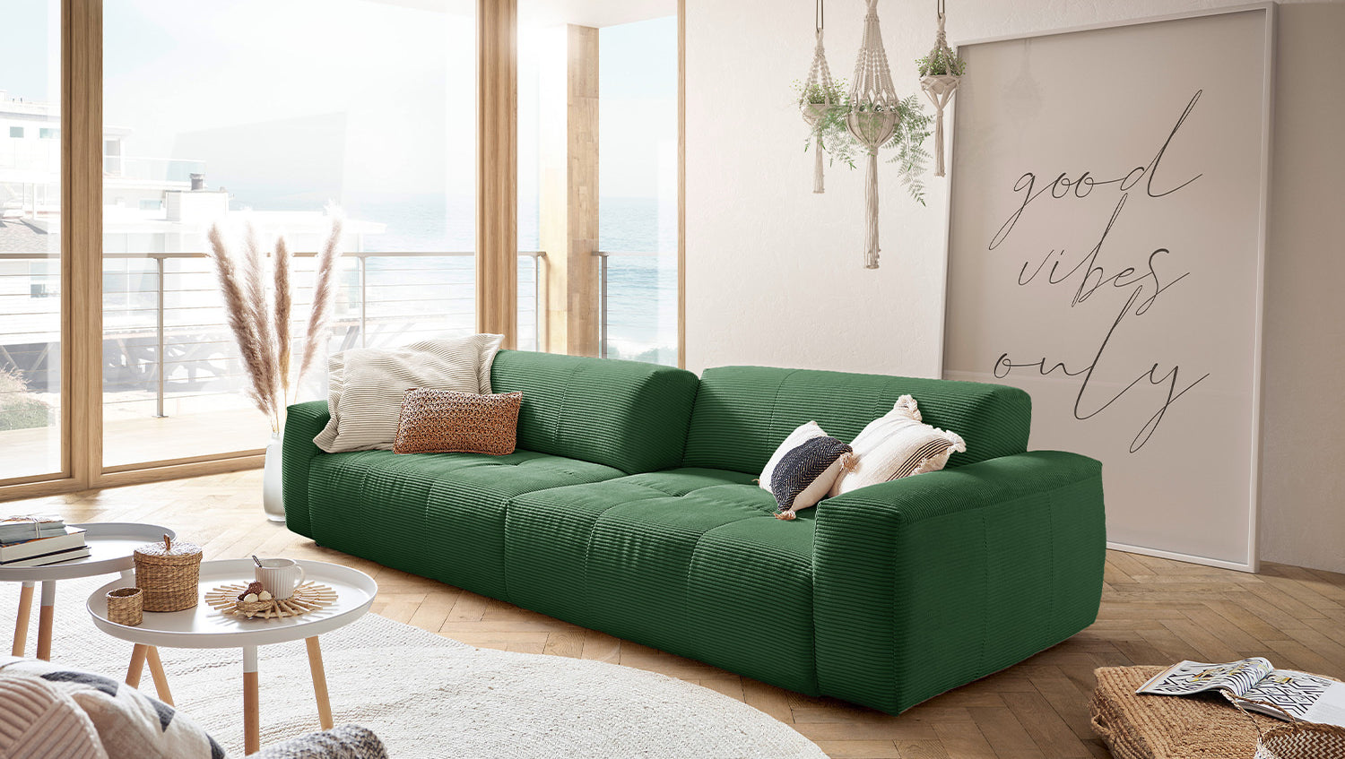 KAWOLA Big Sofa PALACE 3-Sitzer mit Sitztiefenverstellung Cord smaragd