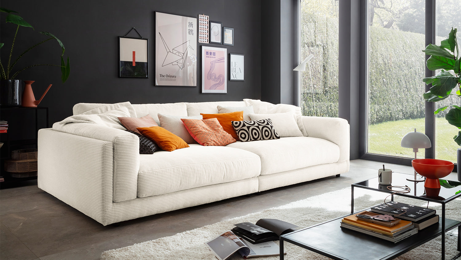 KAWOLA Big Sofa RAINA Cord cremeweiß, 294 x 150
