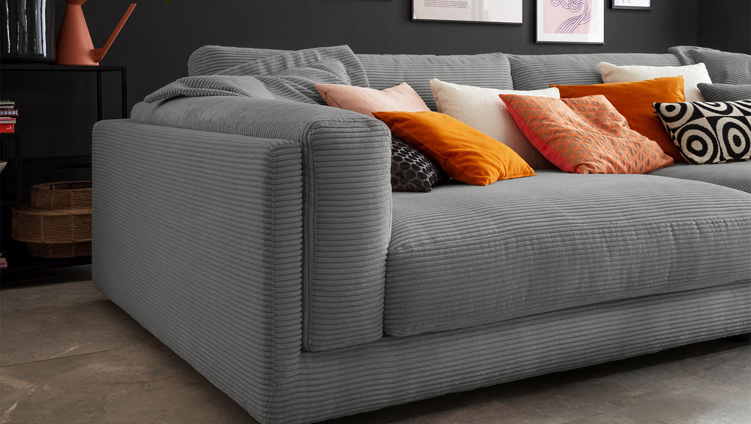 KAWOLA Big Sofa RAINA Cord grau