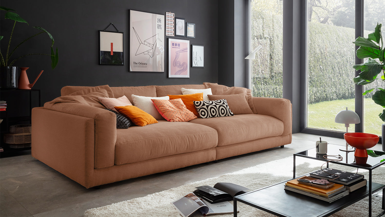 KAWOLA Big Sofa RAINA Cord rost, 254 x 150