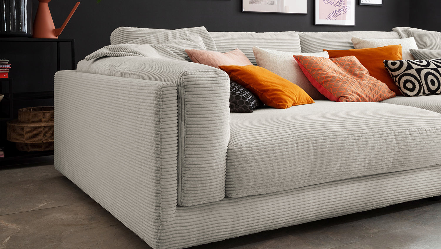 KAWOLA Big Sofa RAINA Cord steingrau
