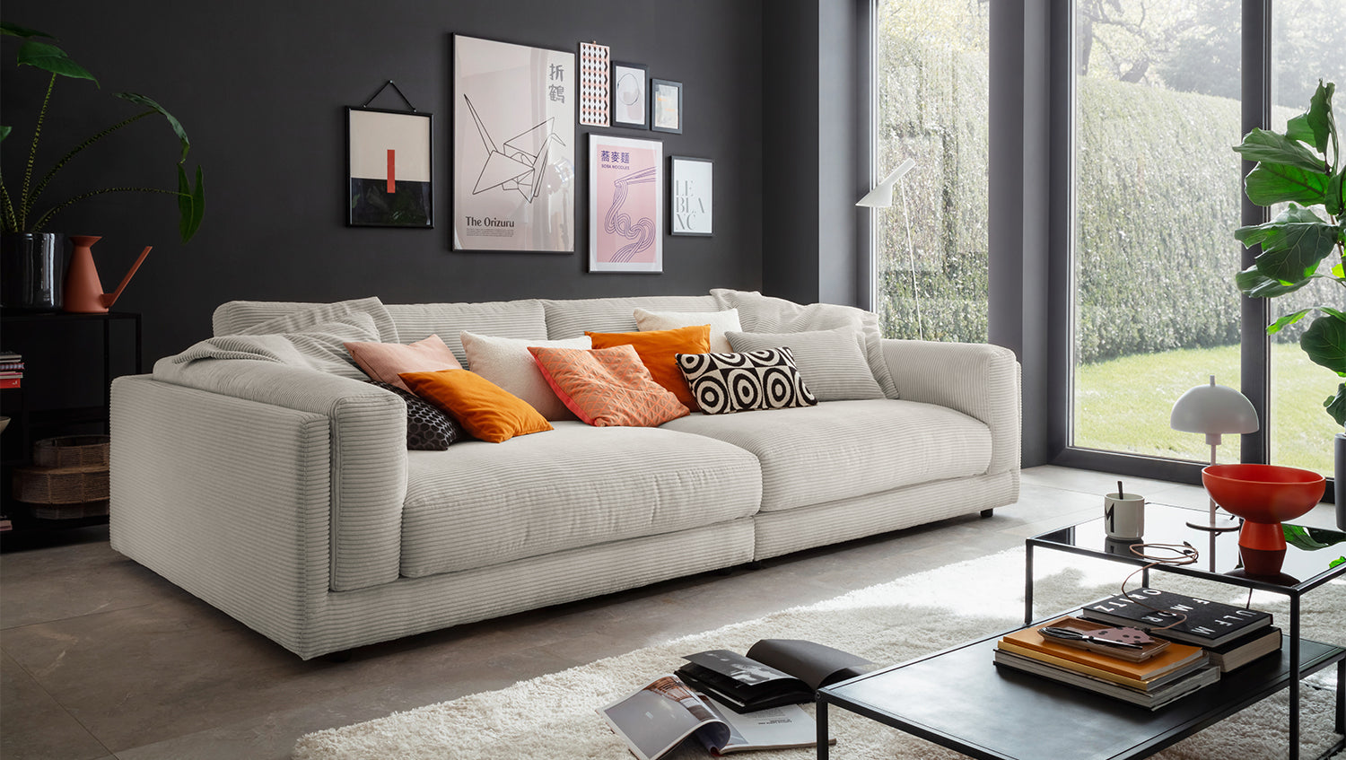 KAWOLA Big Sofa RAINA Cord steingrau, 254 x 150