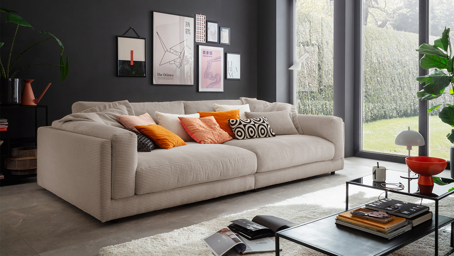 KAWOLA Big Sofa RAINA Cord taupe, 254 x 150