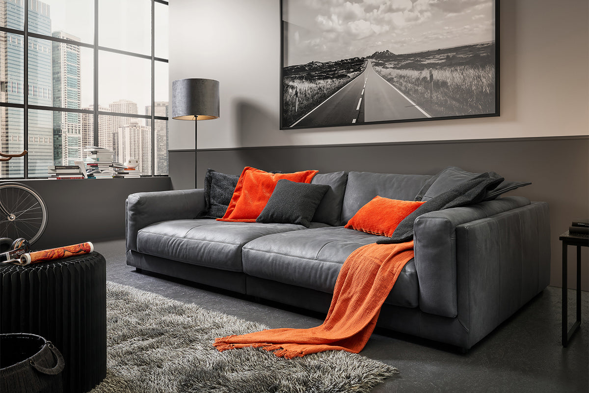 KAWOLA Big Sofa RAINA Leder anthrazit, 294 x 150