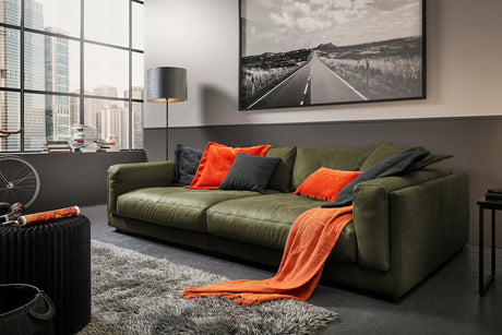 KAWOLA Big Sofa RAINA Leder olivgrün, 294 x 150