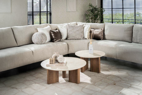 KAWOLA Couchtisch PRETO Set 2-tlg. Keramik weiß rund