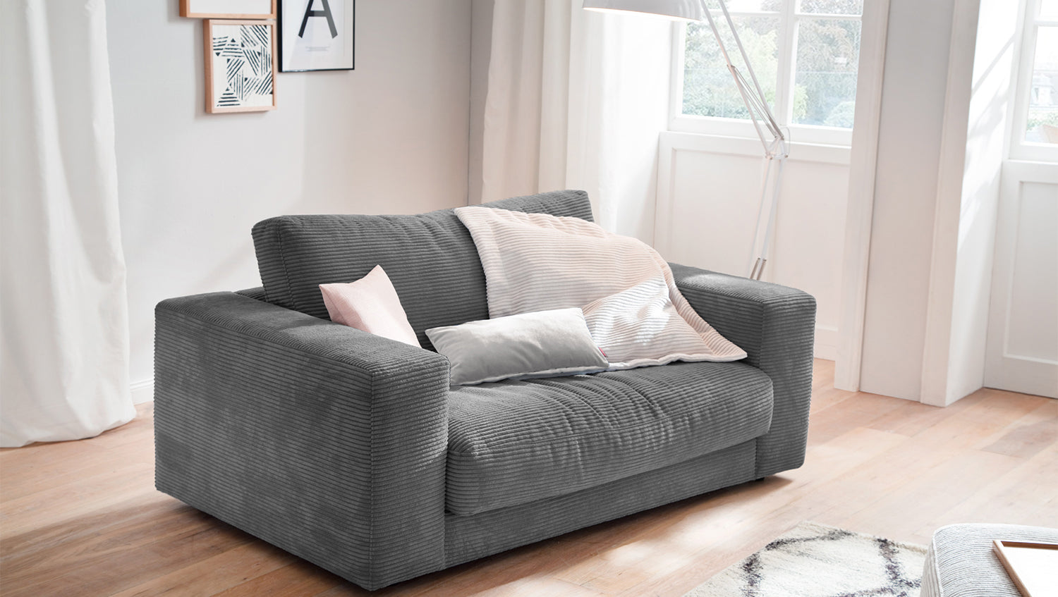 KAWOLA Doppelsessel MADELINE Loveseat Cord grau