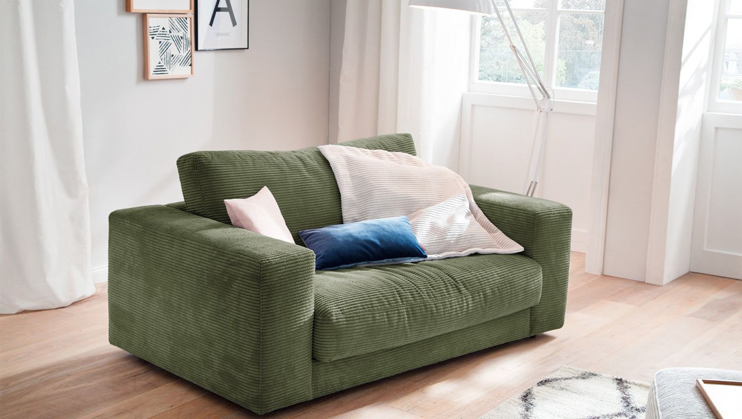 KAWOLA Doppelsessel MADELINE Loveseat Cord olivgrün