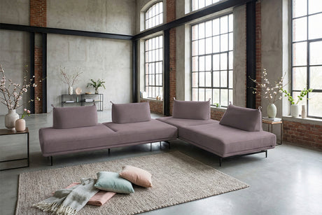 KAWOLA Ecksofa CANE Schlafsofa Daybed Stoff lila, ohne Armlehnkissen