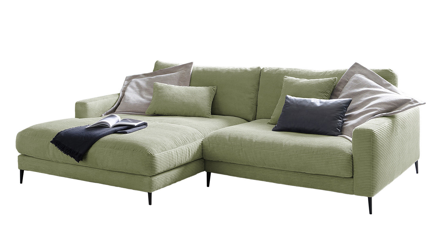 KAWOLA Ecksofa CARA Sofa Cord olivgrün