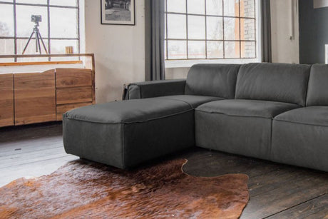 KAWOLA Ecksofa EXTRA Sofa Leder grau Recamiere links groß mit manueller Sitztiefenverstellung