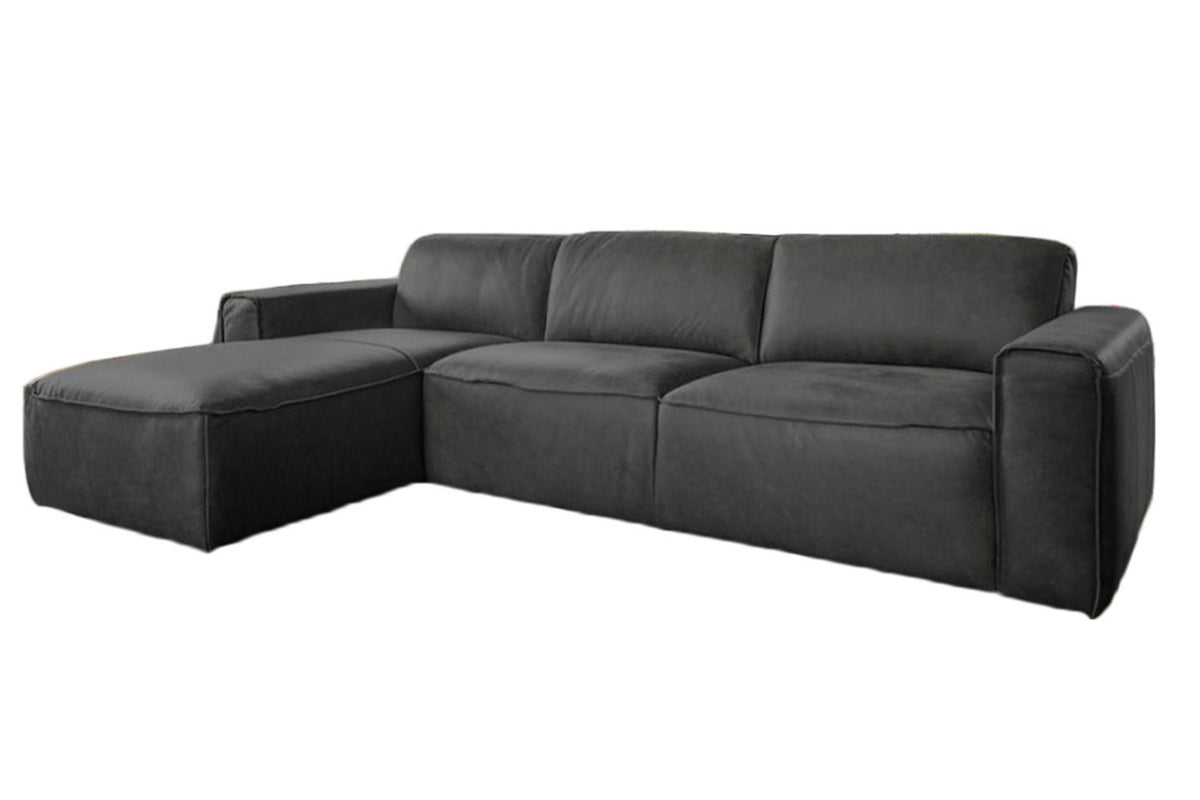 KAWOLA Ecksofa EXTRA Sofa Leder grau Recamiere links groß mit manueller Sitztiefenverstellung