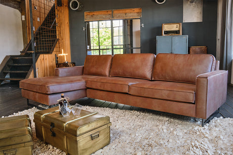 KAWOLA Ecksofa VILNIUS 3-Sitzer mit Longchair Lederfaserstoff cognac