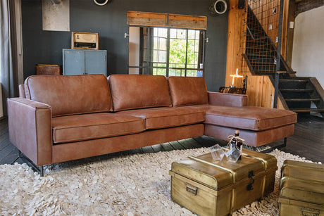 KAWOLA Ecksofa VILNIUS 3-Sitzer mit Longchair Lederfaserstoff cognac