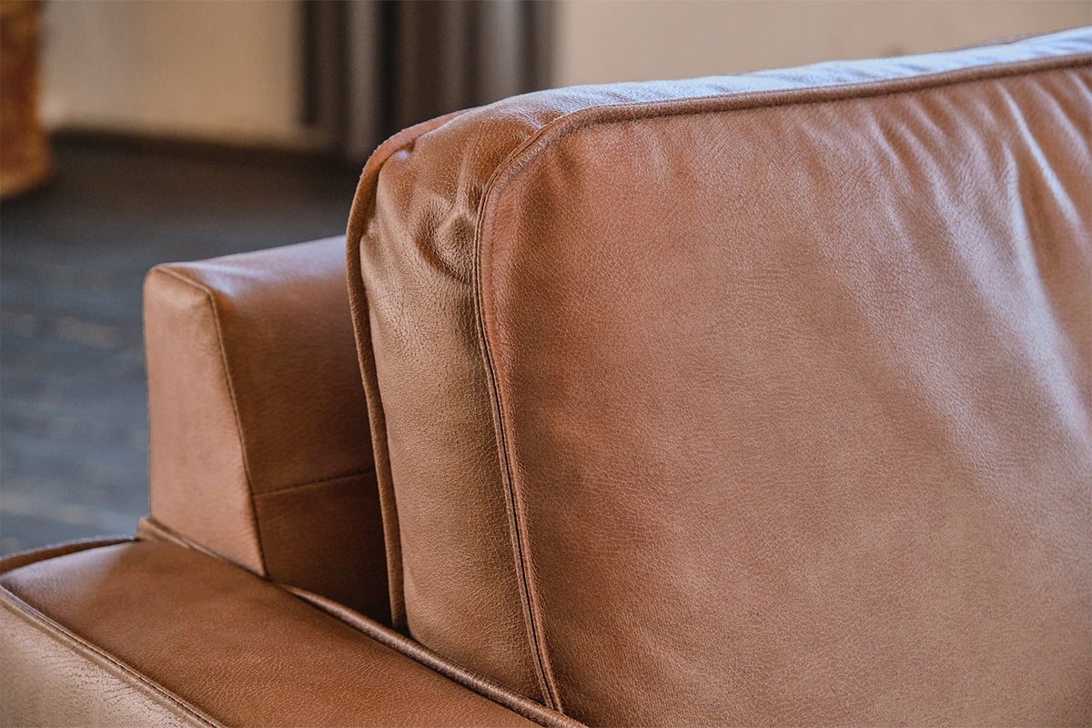 KAWOLA Ecksofa VILNIUS 3-Sitzer mit Longchair Lederfaserstoff cognac