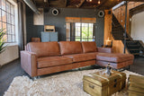 KAWOLA Ecksofa VILNIUS 3-Sitzer mit Longchair Lederfaserstoff cognac