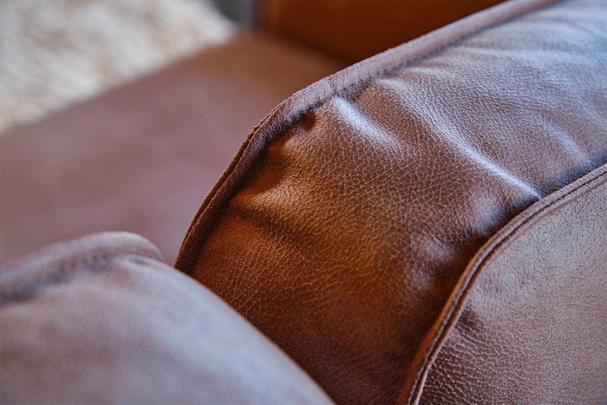 KAWOLA Ecksofa VILNIUS 3-Sitzer mit Longchair Lederfaserstoff cognac