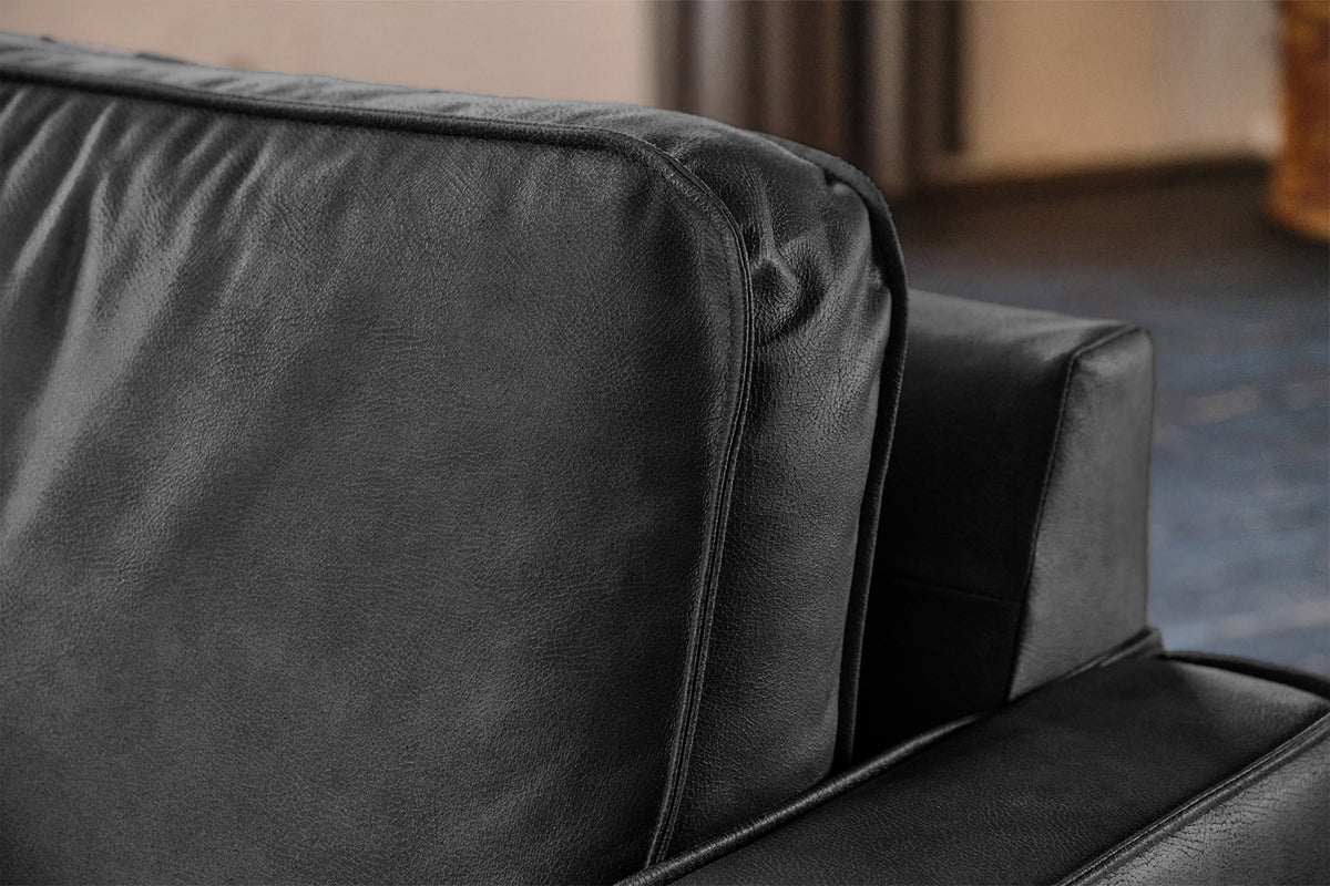 KAWOLA Ecksofa VILNIUS 3-Sitzer mit Longchair Lederfaserstoff schwarz