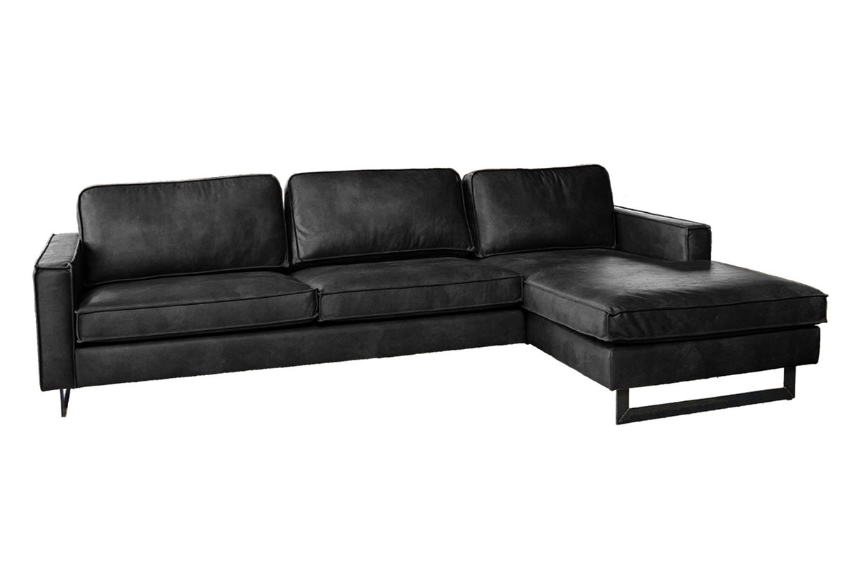 KAWOLA Ecksofa VILNIUS 3-Sitzer mit Longchair Lederfaserstoff schwarz