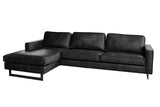 KAWOLA Ecksofa VILNIUS 3-Sitzer mit Longchair Lederfaserstoff schwarz