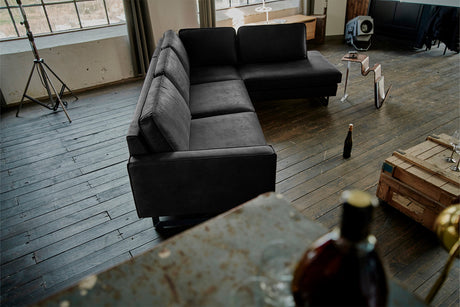 KAWOLA Ecksofa VILNIUS 3-Sitzer mit Recamiere Lederfaserstoff schwarz